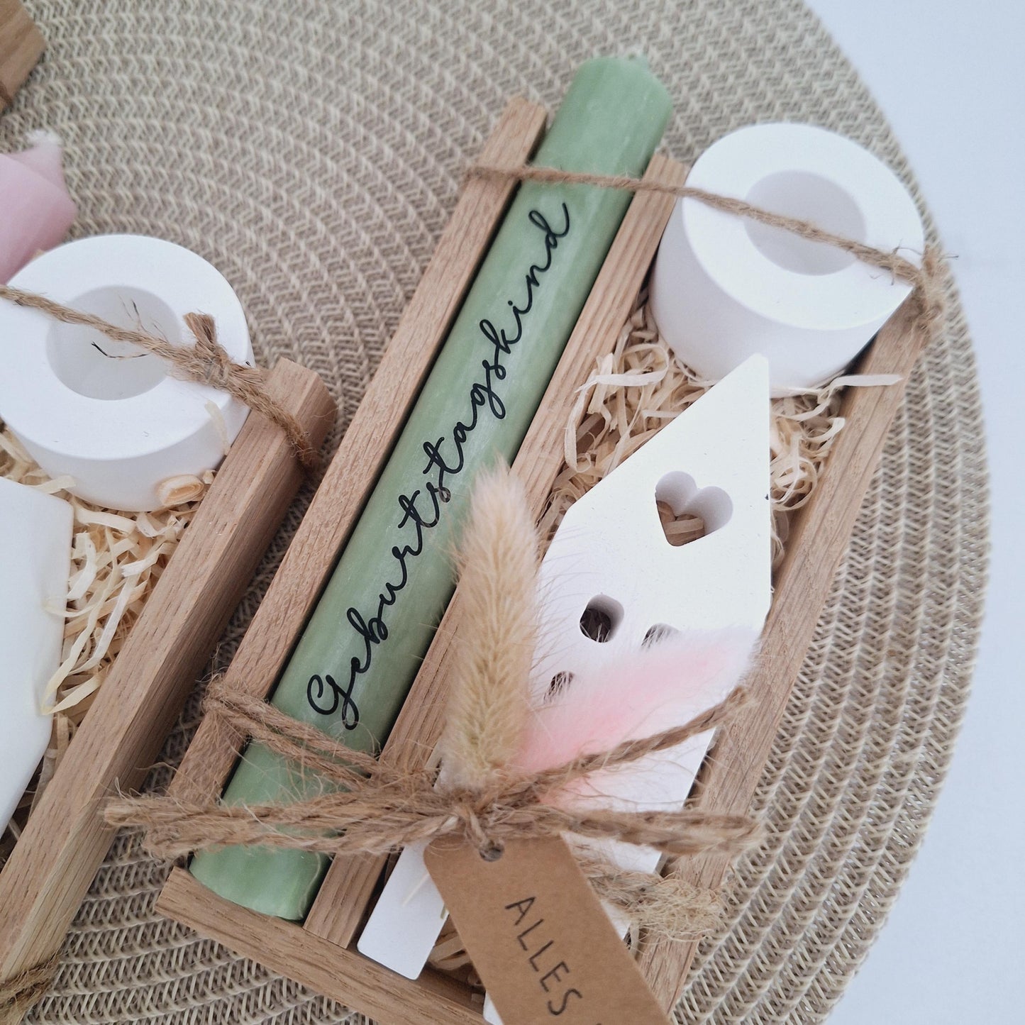 Geburtstag Geburtstagsgeschenk Haus / Lichthaus Kerzenhalter rund Stabkerze Kerzenbox Holzbox Mitbringsel