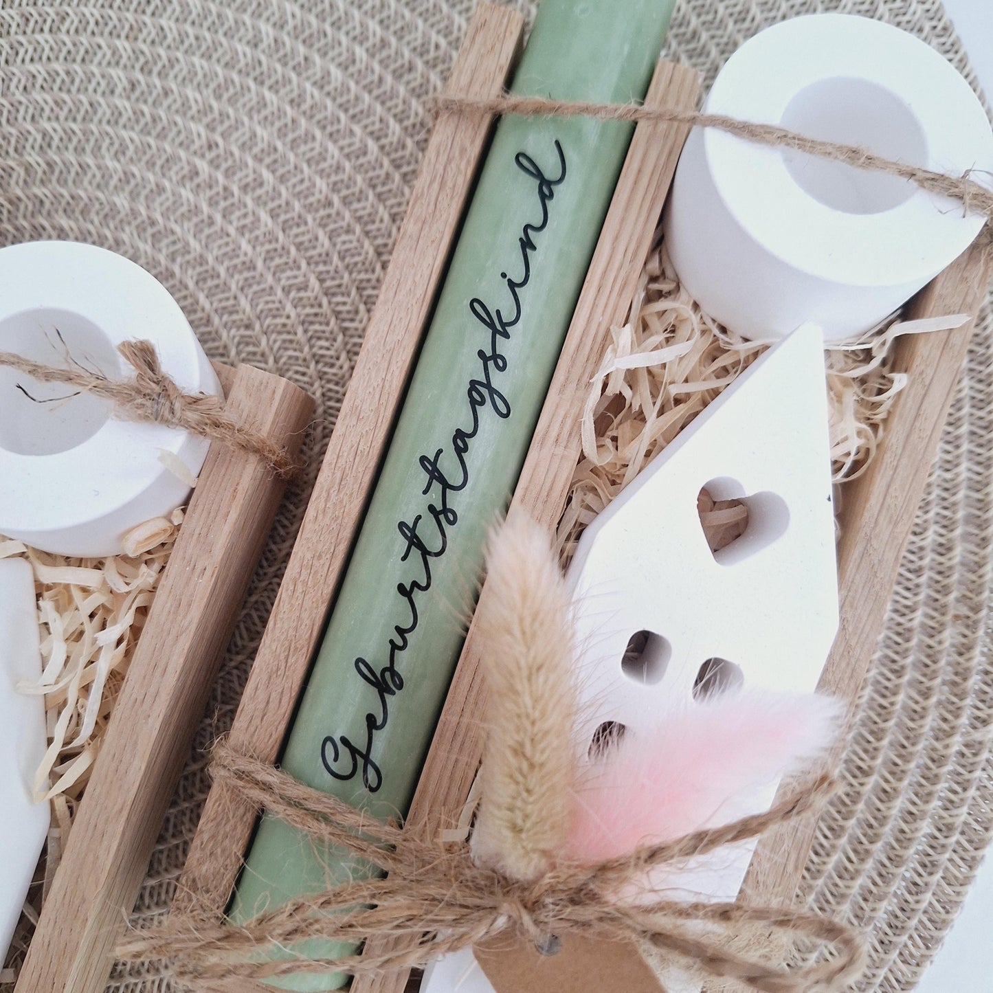 Geburtstag Geburtstagsgeschenk Haus / Lichthaus Kerzenhalter rund Stabkerze Kerzenbox Holzbox Mitbringsel