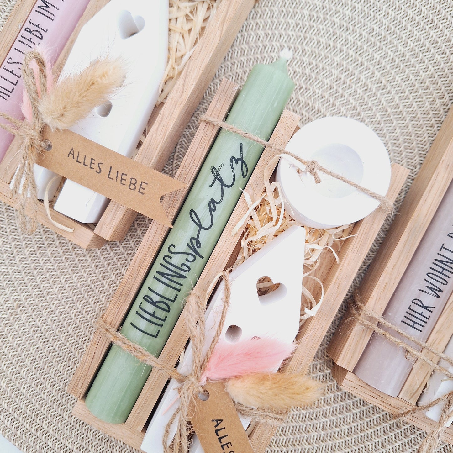 Einzugsgeschenk Einweihungsgeschenk Geschenkset zum Umzug Einzug Haus / Lichthaus Kerzenset zum Hauskauf Richtfest Stabkerze Holzbox