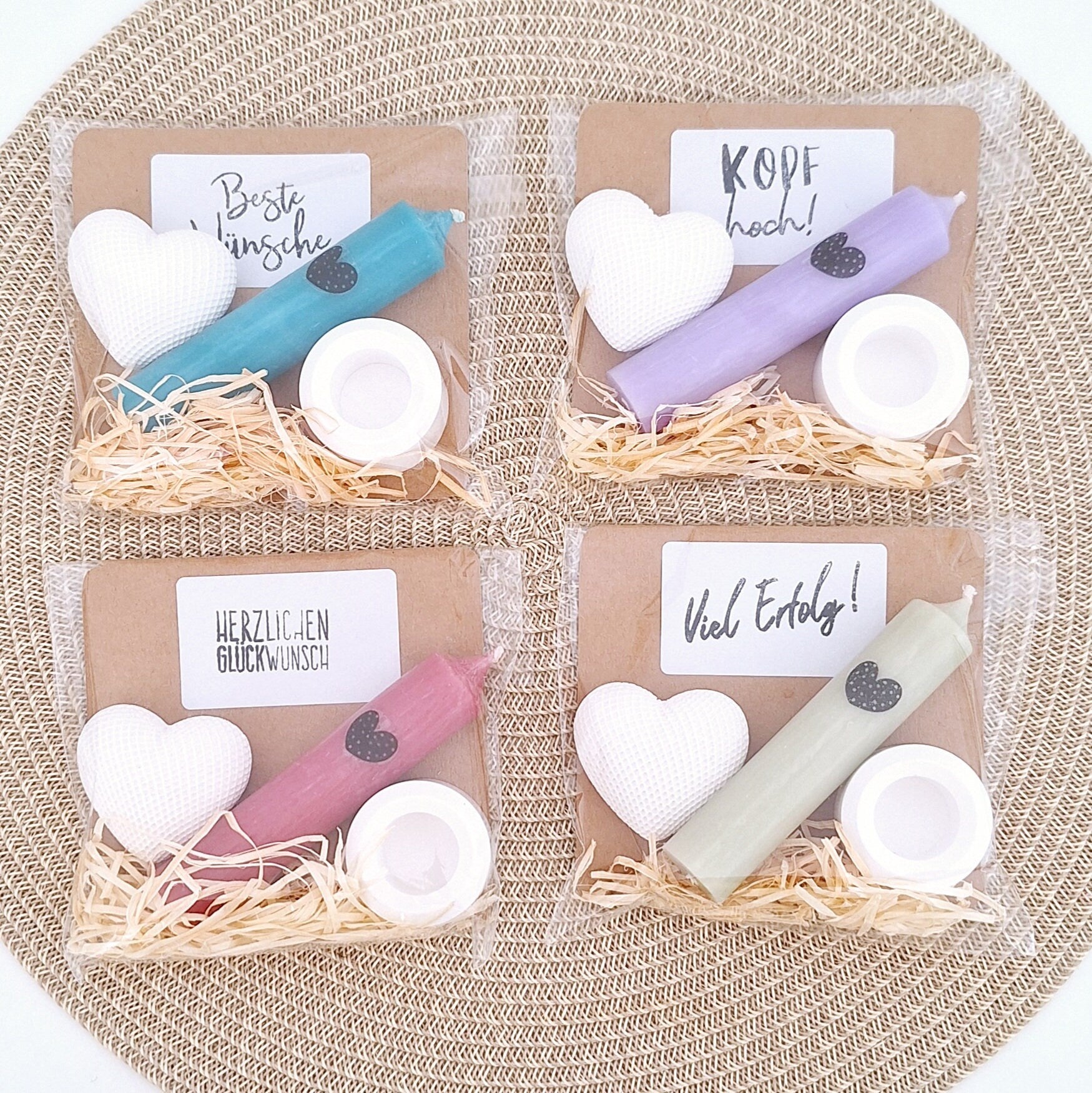 Kleinigkeit - kleines Geschenk als Mitbringsel Aufmerksamkeit mit Kerzenhalter, Dekoherz, Kerze - als Dankeschön, Mutmacher, zum Geburtstag