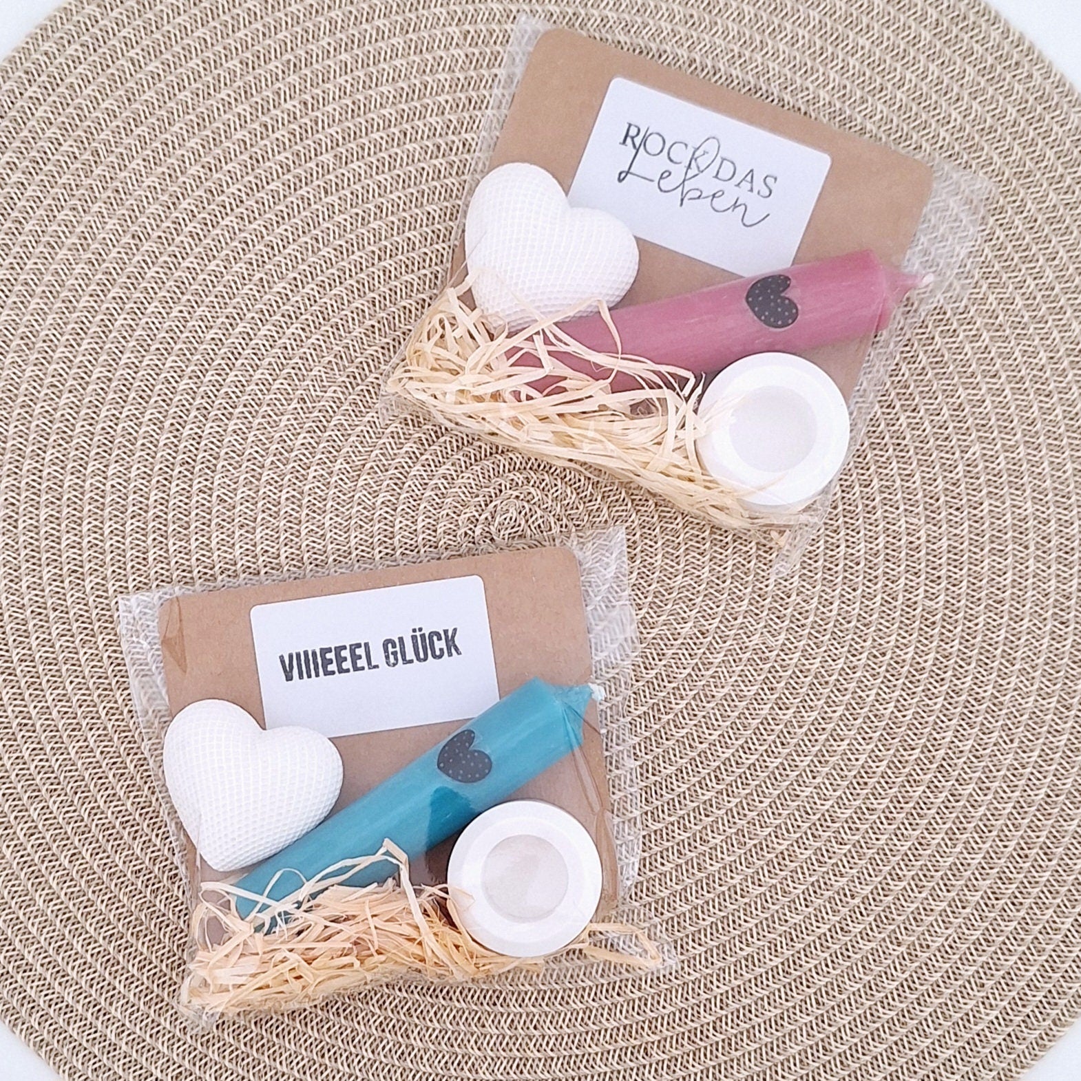 Kleinigkeit - kleines Geschenk als Mitbringsel Aufmerksamkeit mit Kerzenhalter, Dekoherz, Kerze - als Dankeschön, Mutmacher, zum Geburtstag