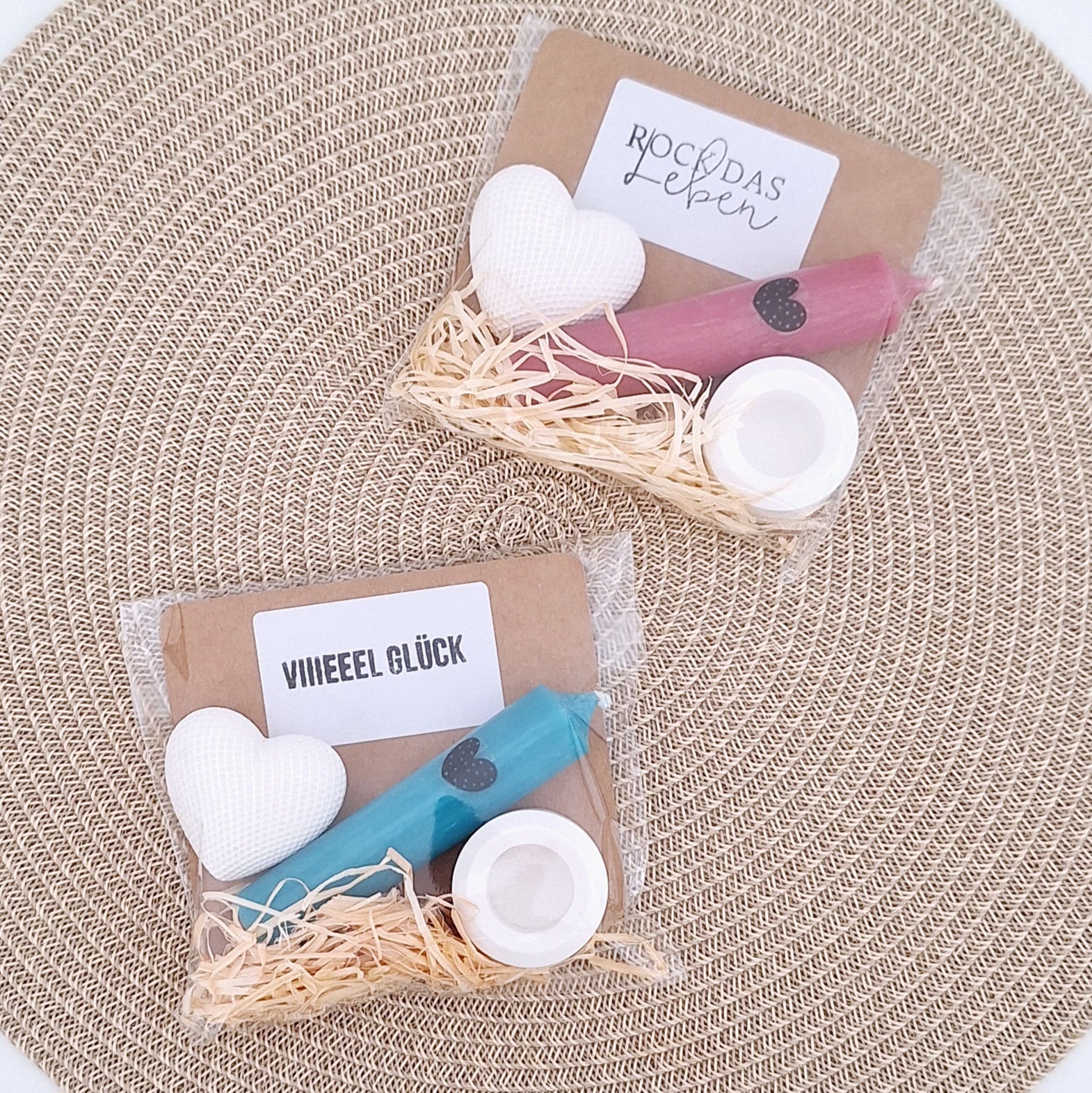 Kleinigkeit - kleines Geschenk als Mitbringsel Aufmerksamkeit mit Kerzenhalter, Dekoherz, Kerze - als Dankeschön, Mutmacher, zum Geburtstag