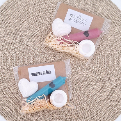 Kleinigkeit - kleines Geschenk als Mitbringsel Aufmerksamkeit mit Kerzenhalter, Dekoherz, Kerze - als Dankeschön, Mutmacher, zum Geburtstag