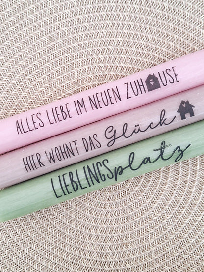 Einzugsgeschenk Einweihungsgeschenk Geschenkset zum Umzug zum Hauskauf Kerzenhalter Stabkerze Schriftzug mit Holzbox
