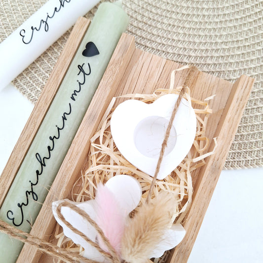 Abschiedsgeschenk Kindergarten KITA Erzieherin mit Herz Geschenkset Dankeschön Kerzenset mit Engel / Schutzengel Kerzenhalter Herz