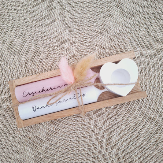 Abschiedsgeschenk Kindergarten KITA Erzieherin mit Herz Danke für alles Geschenkset Dankeschön Kerzenset Kerzenhalter Herz