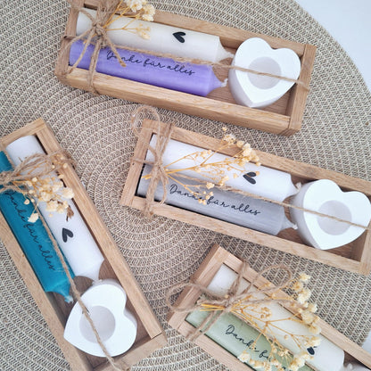 Danke für alles kleines Kerzenset Geschenkset Danksagung Dankeschön Mitbringsel Aufmerksamkeit Kerzenhalter Stabkerze Schriftzug mit Holzbox