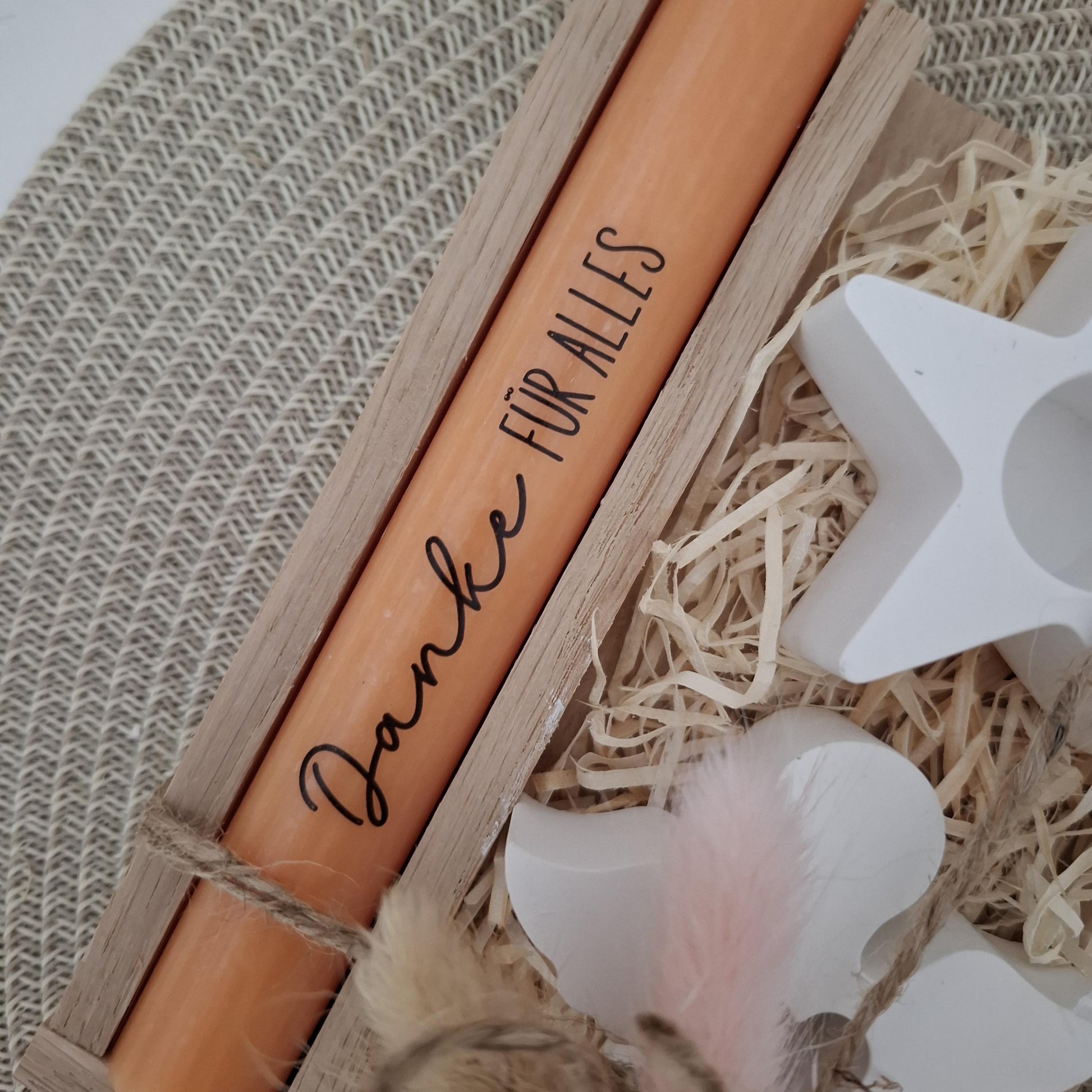 Danke Kerzenset kleines Dankeschön Danke für alles mit Engel Schutzengel Kerzenhalter Stern Stabkerze Schriftzug mit Holzbox