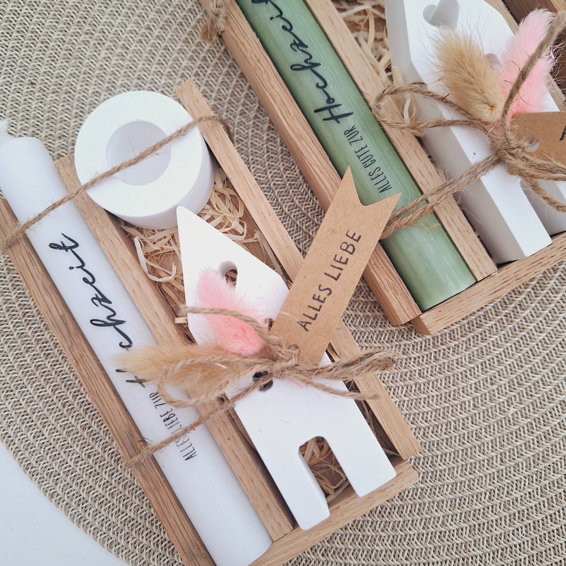 Hochzeit Hochzeitsgeschenk Haus / Lichthaus Kerze Kerzenset Kerzenhalter Stabkerze Kerze mit Kerzenbox Holzbox Mitbringsel