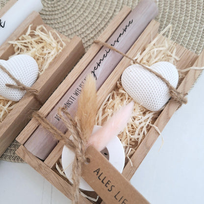 Hochzeit Geschenkset Hochzeitsgeschenk Dekoherz Kerzenhalter rund Kerzenset Stabkerze Kerzenbox Holzbox Mitbringsel