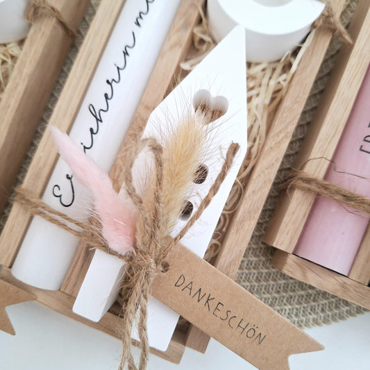 Abschiedsgeschenk Kindergarten KITA Erzieherin mit Herz Geschenkset Dankeschön Haus / Lichthaus Kerzenhalter rund Kerzenset Stabkerze