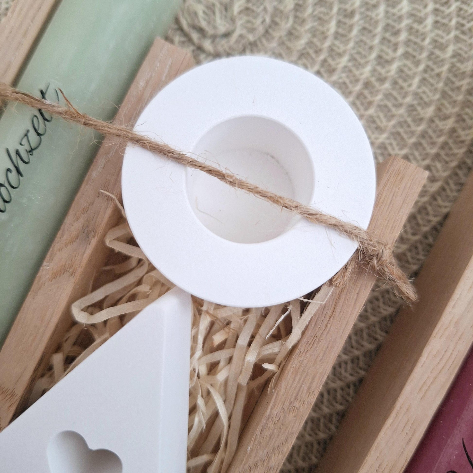 Silberhochzeit Silberhochzeitsgeschenk Haus / Lichthaus Kerzenhalter rund Stabkerze Kerzenbox Holzbox Mitbringsel