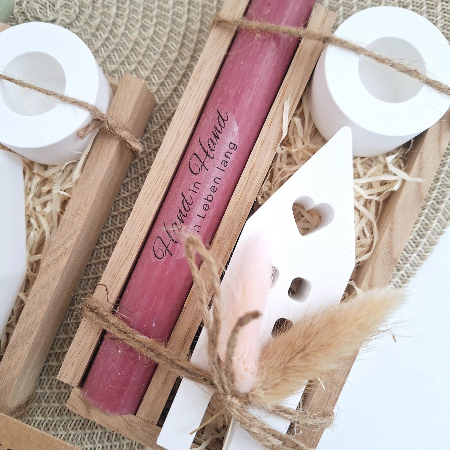 Silberhochzeit Silberhochzeitsgeschenk Haus / Lichthaus Kerzenhalter rund Stabkerze Kerzenbox Holzbox Mitbringsel
