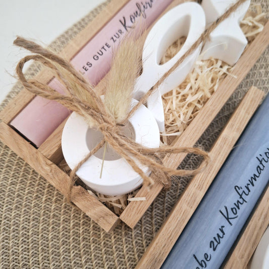Konfirmation Konfirmationsgeschenk mit zwei Fischen Kerzenhalter rund Geschenkset für Jungen und Mädchen Konfirmationskerze Kerzenset