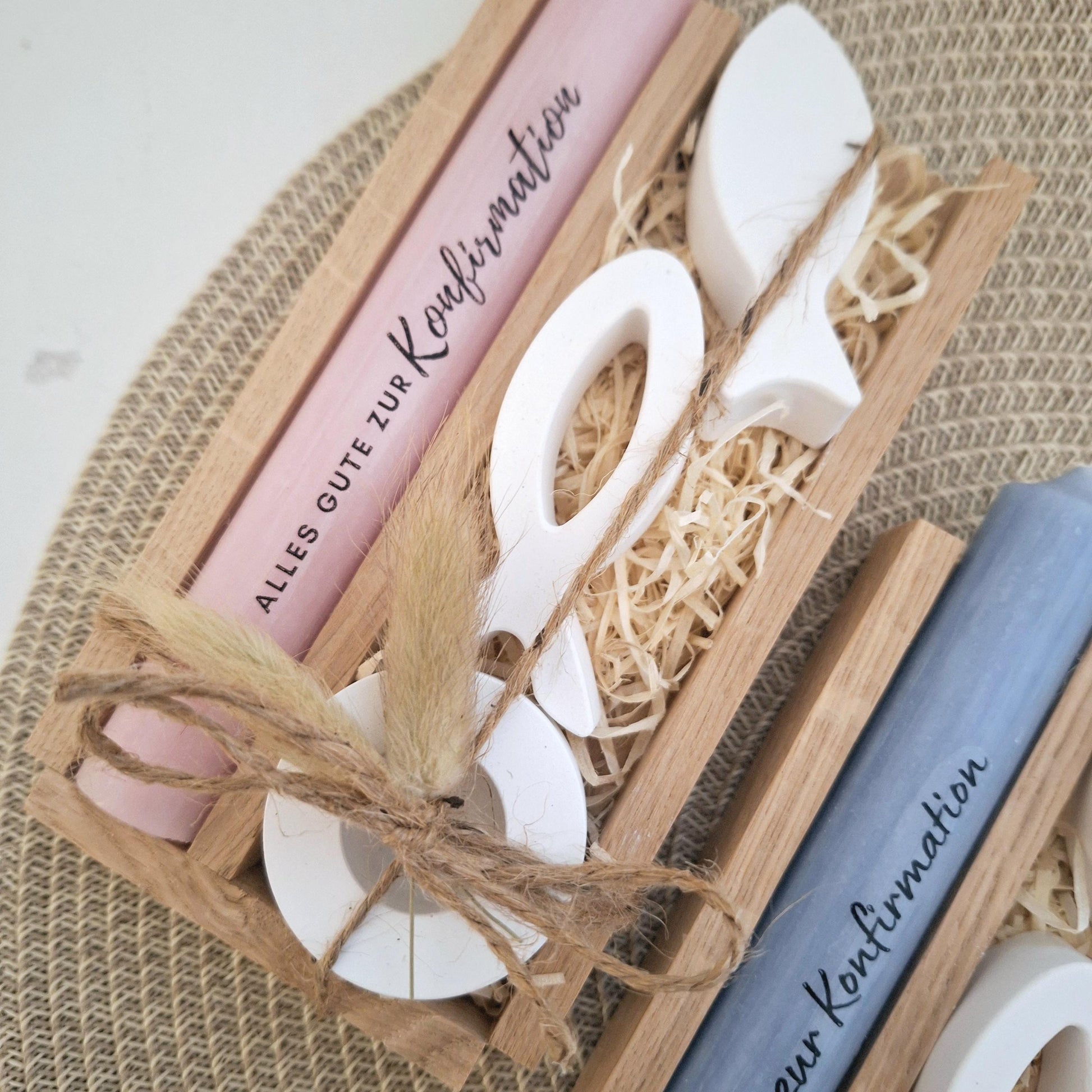 Konfirmation Konfirmationsgeschenk mit zwei Fischen Kerzenhalter rund Geschenkset für Jungen und Mädchen Konfirmationskerze Kerzenset