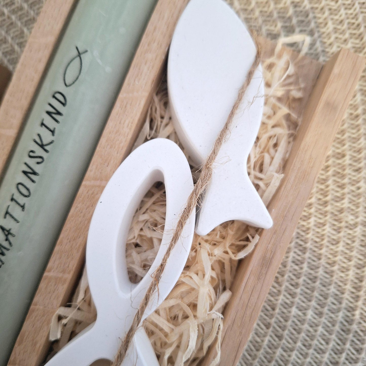 Konfirmation Konfirmationsgeschenk mit zwei Fischen Kerzenhalter rund Geschenkset für Jungen und Mädchen Konfirmationskerze Kerzenset