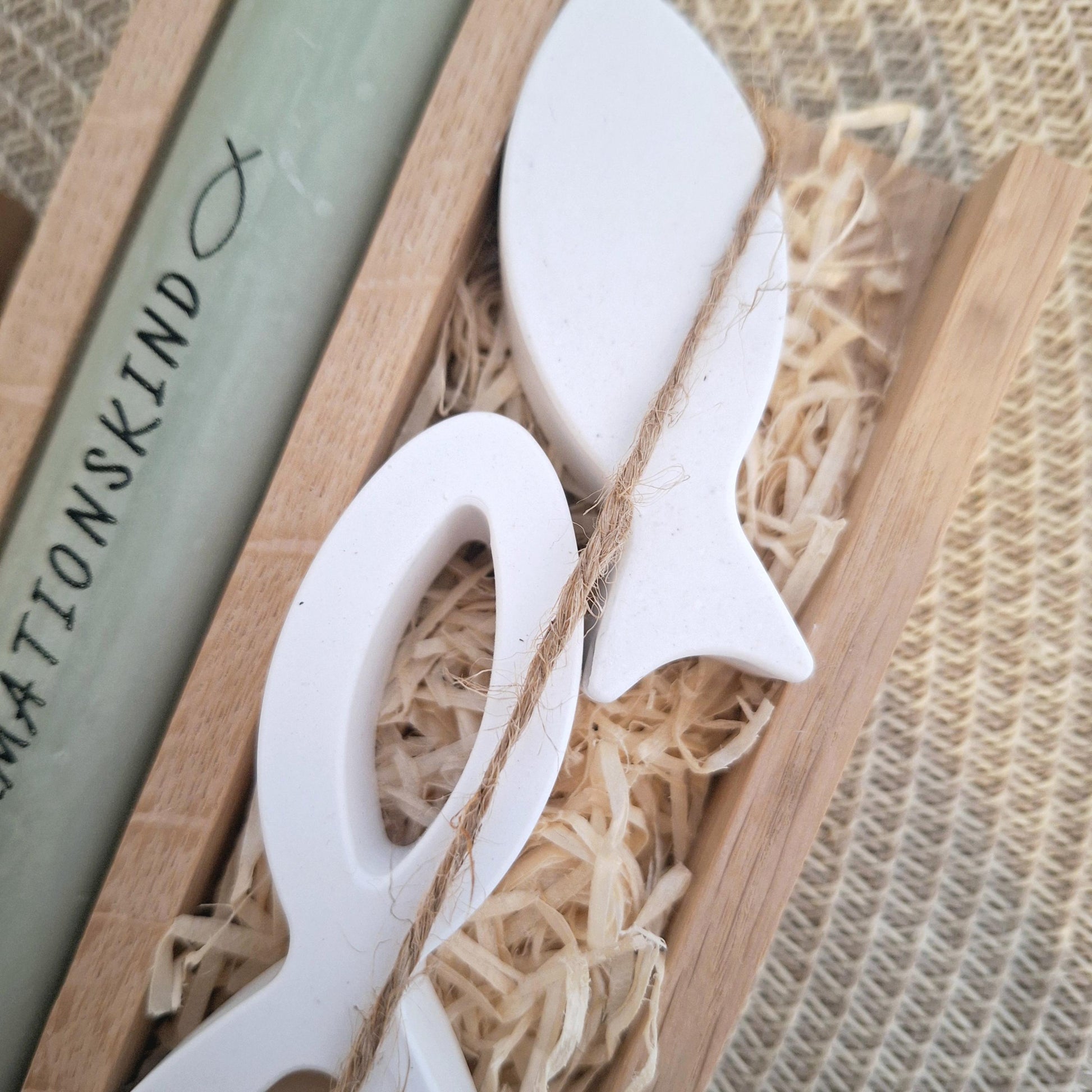 Konfirmation Konfirmationsgeschenk mit zwei Fischen Kerzenhalter rund Geschenkset für Jungen und Mädchen Konfirmationskerze Kerzenset