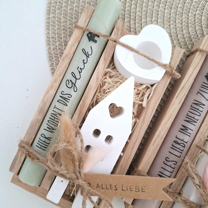 Einzugsgeschenk Einweihungsgeschenk Geschenkset zum Umzug Einzug Haus / Lichthaus Kerzenhalter Herz Kerzenset zum Hauskauf Richtfest
