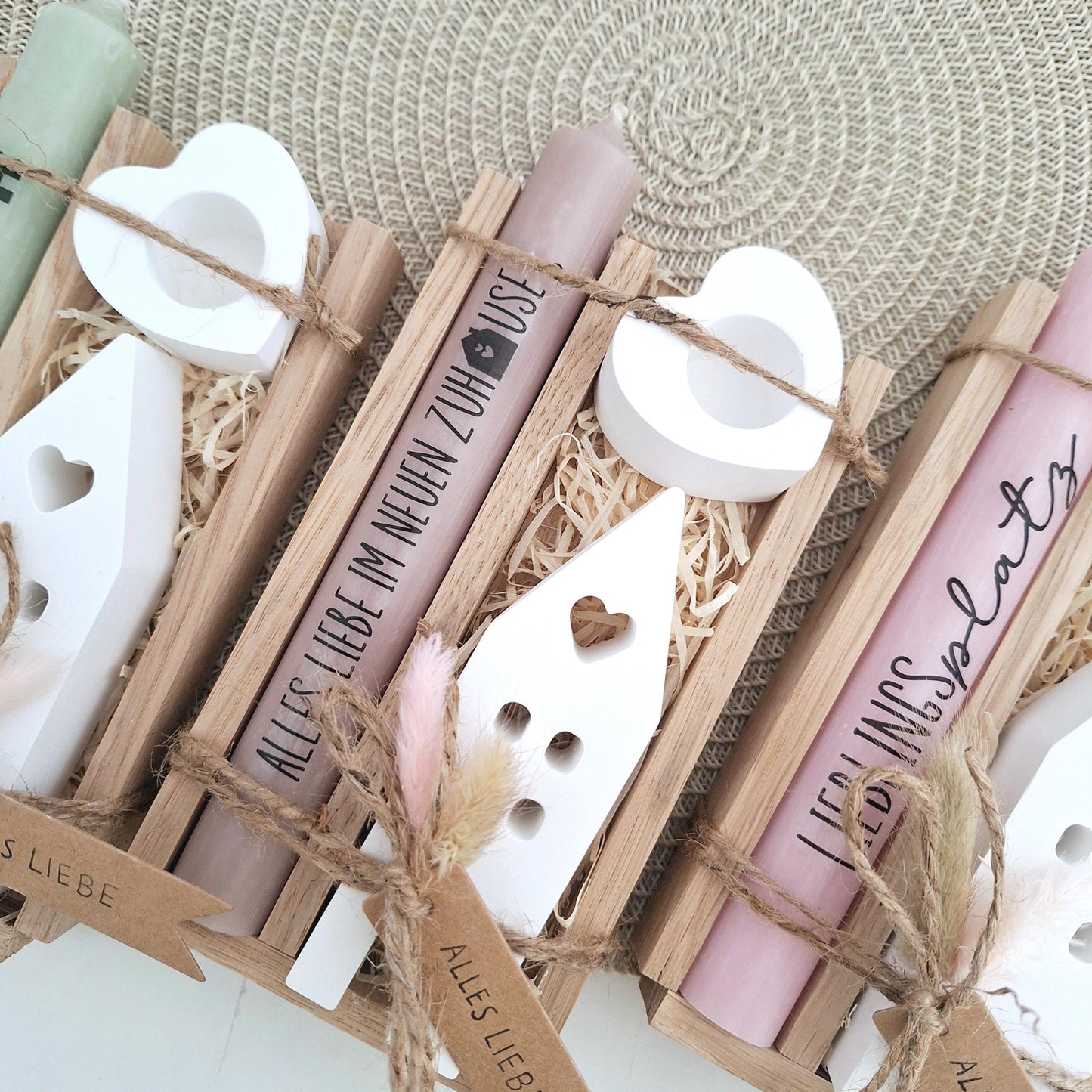 Einzugsgeschenk Einweihungsgeschenk Geschenkset zum Umzug Einzug Haus / Lichthaus Kerzenhalter Herz Kerzenset zum Hauskauf Richtfest