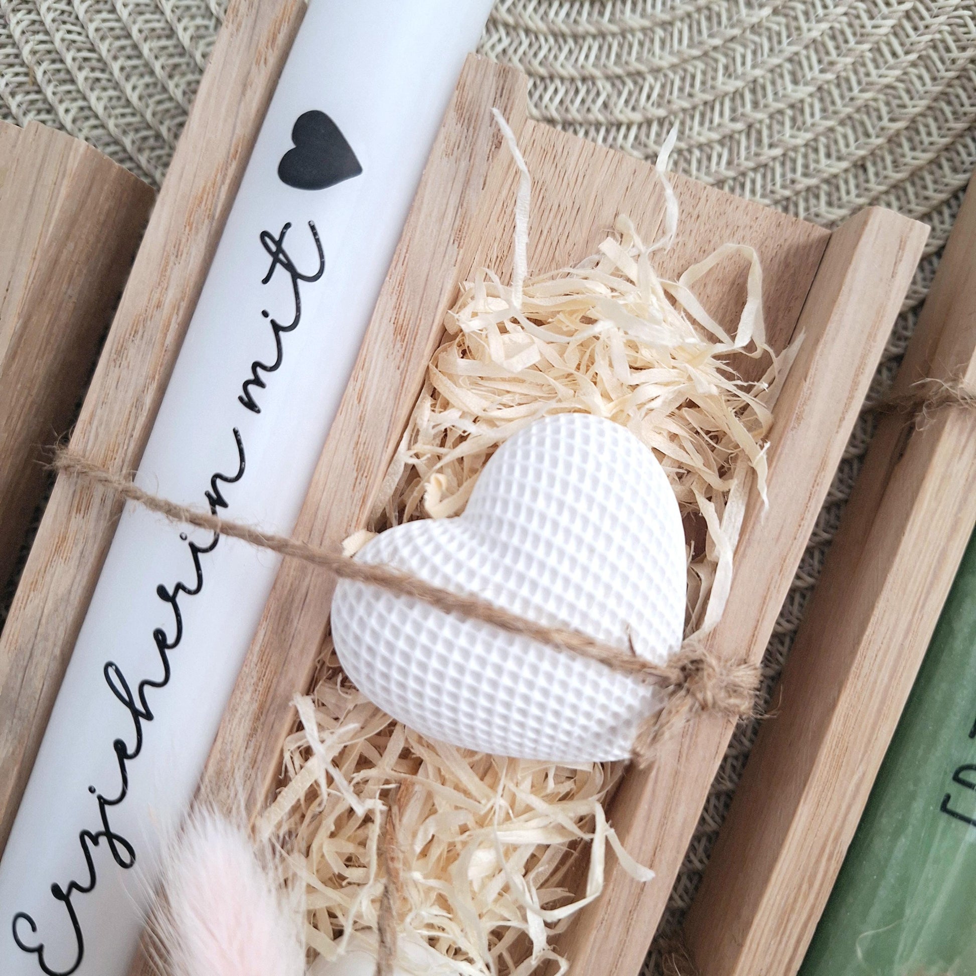 Abschiedsgeschenk Kindergarten KITA Erzieherin mit Herz Dekoherz Kerzenhalter Herz Geschenkset Dankeschön  Kerzenset Stabkerze Holzbox