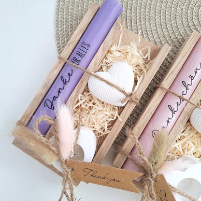Danke Kerzenset kleines Dankeschön Danke für alles Dekoherz Kerzenhalter Herz Geschenkset Stabkerze Schriftzug mit Holzbox