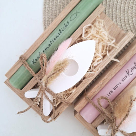 Konfirmation Konfirmationsgeschenk mit Kerzenhalter Fisch Geschenkset für Jungen und Mädchen Konfirmationskerze Kerzenset