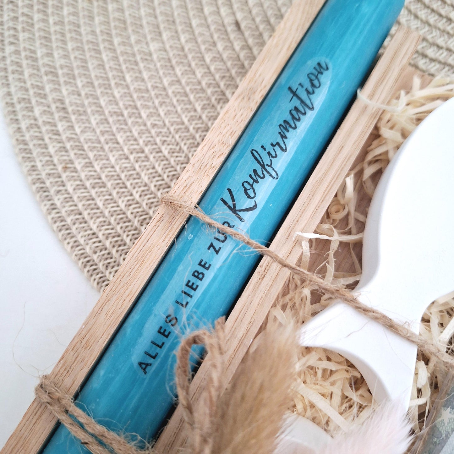 Konfirmation Geldgeschenk Konfirmationsgeschenk mit einem Fisch (Var 2) Kerzenhalter rund Geschenkset für Jungen Mädchen Konfirmationskerze