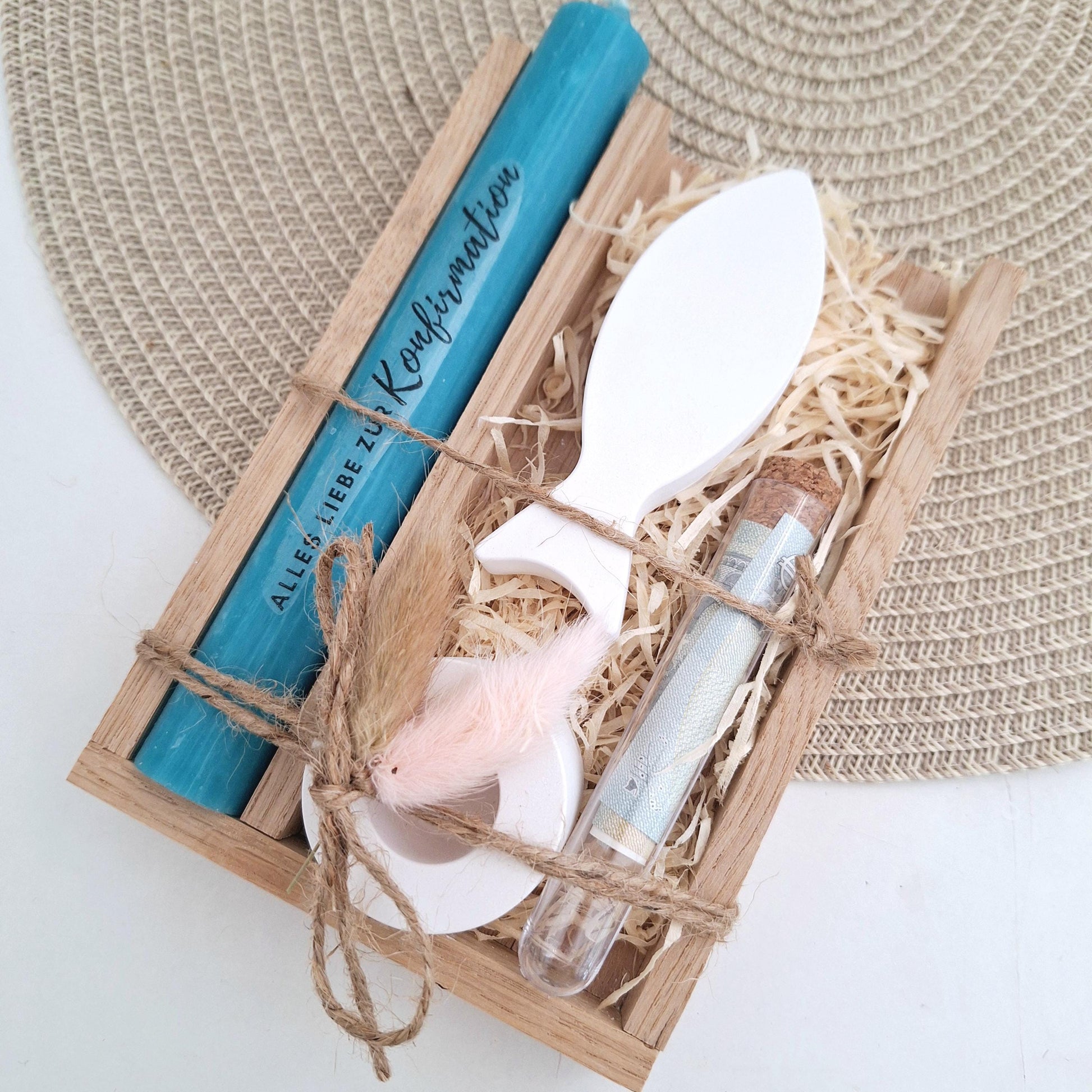 Konfirmation Geldgeschenk Konfirmationsgeschenk mit einem Fisch (Var 2) Kerzenhalter rund Geschenkset für Jungen Mädchen Konfirmationskerze