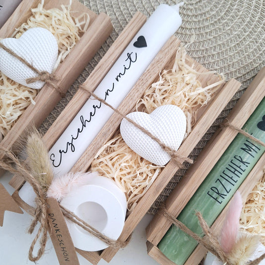 Abschiedsgeschenk Kindergarten KITA Erzieherin mit Herz Dekoherz Kerzenhalter rund Geschenkset Dankeschön Kerzenset