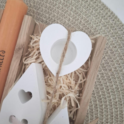 Danke Kerzenset kleines Dankeschön Danke für alles mit Häuser Lichthäuser Kerzenhalter Herz Stabkerze Schriftzug mit Holzbox