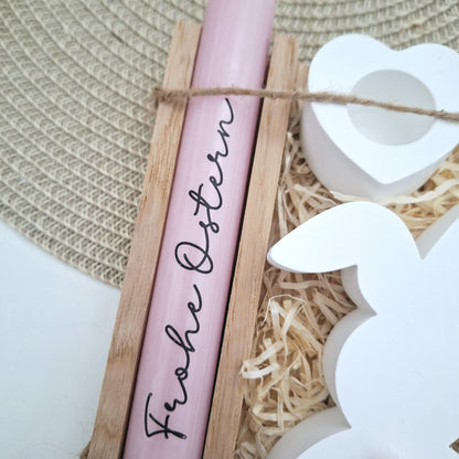 Ostern Geschenkset Ostergeschenk Hase mit Knickohr Kerzenhalter Herz Kerzenset Stabkerze Kerzenbox Holzbox Mitbringsel