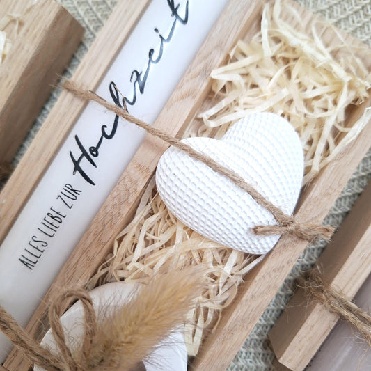 Hochzeit Geschenkset Hochzeitsgeschenk Dekoherz Kerzenhalter rund Kerzenset Stabkerze Kerzenbox Holzbox Mitbringsel