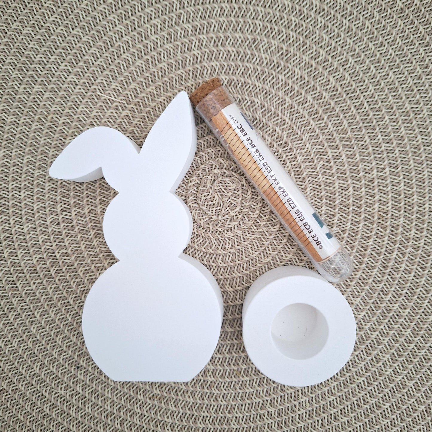 Ostern Geldgeschenk Ostergeschenk Hase mit Knickohr Kerzenhalter rund Geschenkset Gutschein Kerzenset Stabkerze Kerzenbox Mitbringsel