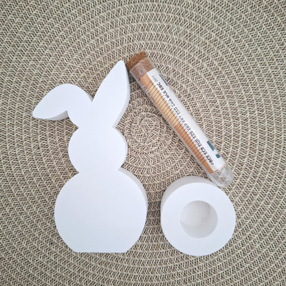 Ostern Geldgeschenk Ostergeschenk Hase mit Knickohr Kerzenhalter rund Geschenkset Gutschein Kerzenset Stabkerze Kerzenbox Mitbringsel