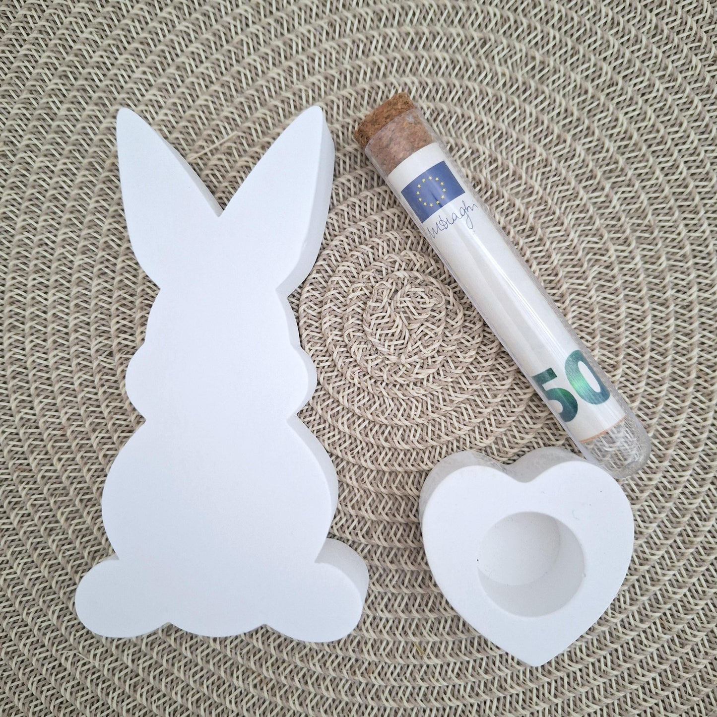 Ostern Geldgeschenk Ostergeschenk Hasen Silhouette Kerzenhalter Herz Geschenkset Gutschein Kerzenset Stabkerze Kerzenbox Mitbringsel