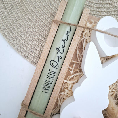 Ostern Geldgeschenk Ostergeschenk Hasen Silhouette Kerzenhalter Herz Geschenkset Gutschein Kerzenset Stabkerze Kerzenbox Mitbringsel