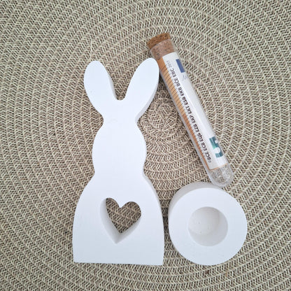 Ostern Geldgeschenk Ostergeschenk Hase mit Herz groß Kerzenhalter rund Geschenkset Gutschein Kerzenset Stabkerze Kerzenbox Mitbringsel