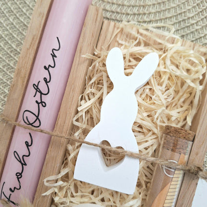 Ostern Geldgeschenk Ostergeschenk Hase mit Herz klein Kerzenhalter rund Geschenkset Gutschein Kerzenset Stabkerze Kerzenbox Mitbringsel