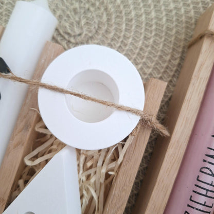 Abschiedsgeschenk Kindergarten KITA Erzieherin mit Herz Geschenkset Dankeschön Haus / Lichthaus Kerzenhalter rund Kerzenset Stabkerze