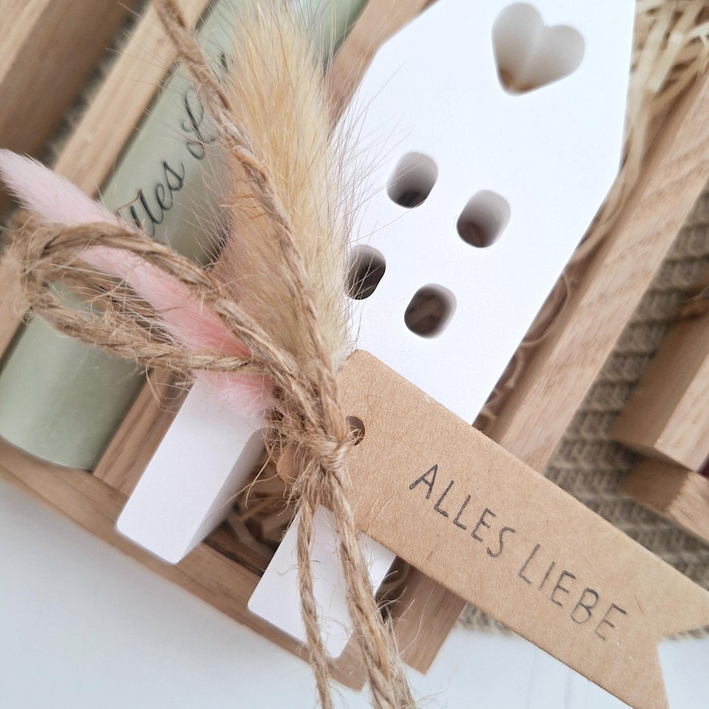 Silberhochzeit Silberhochzeitsgeschenk Haus / Lichthaus Kerzenhalter rund Stabkerze Kerzenbox Holzbox Mitbringsel