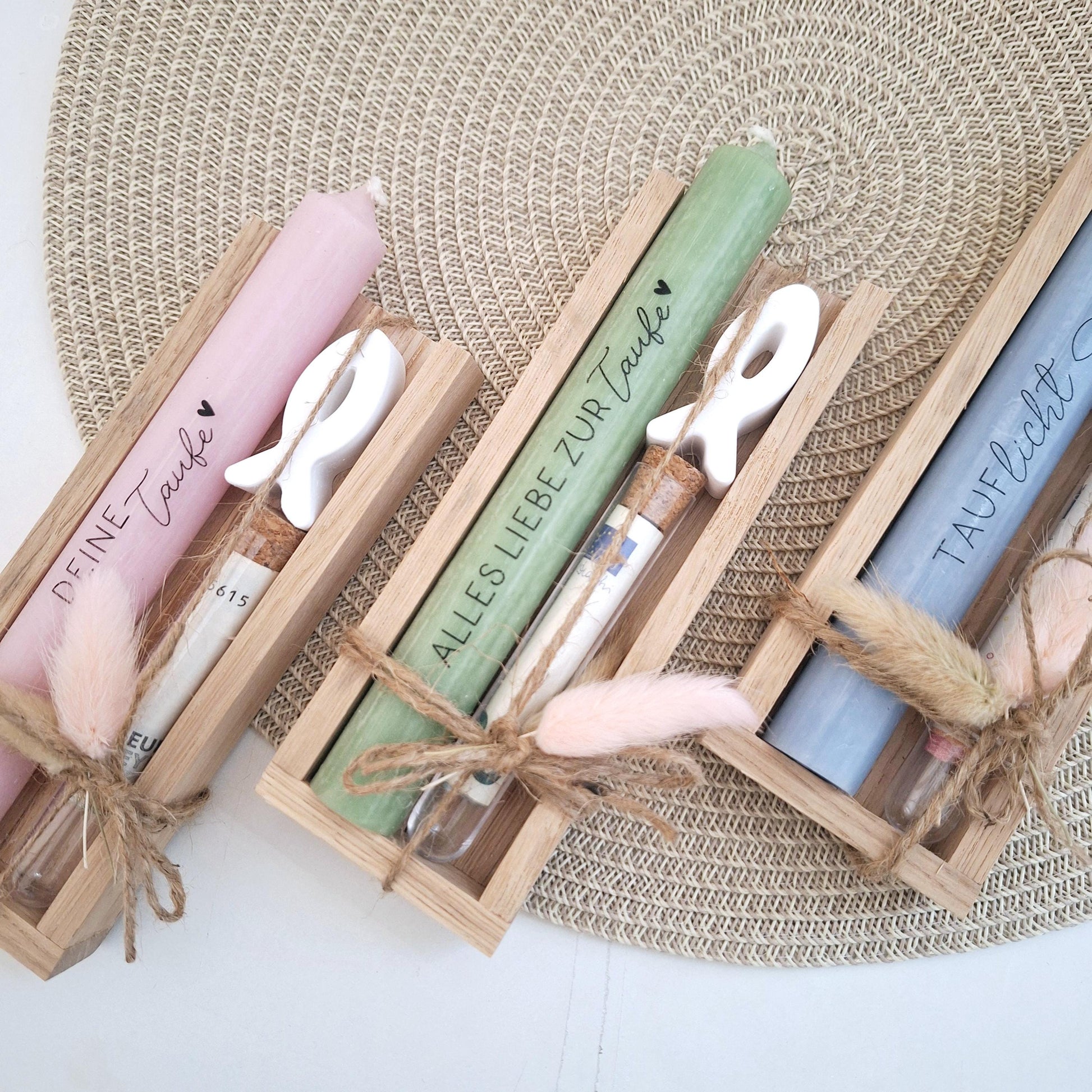 Taufe Geldgeschenk Taufgeschenk mit Fisch Reagenzglas Geschenkset für Mädchen und Jungen zur heiligen Taufe