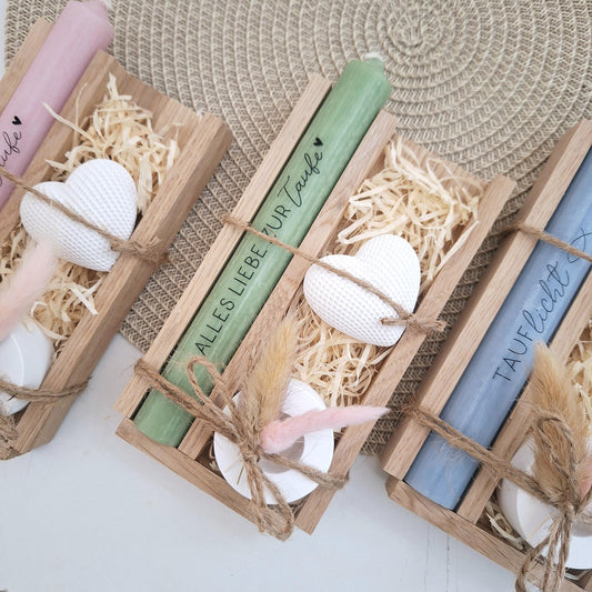 Taufe Taufgeschenk Dekoherz Kerzenhalter rund Geschenkset für Mädchen und Jungen zur heiligen Taufe