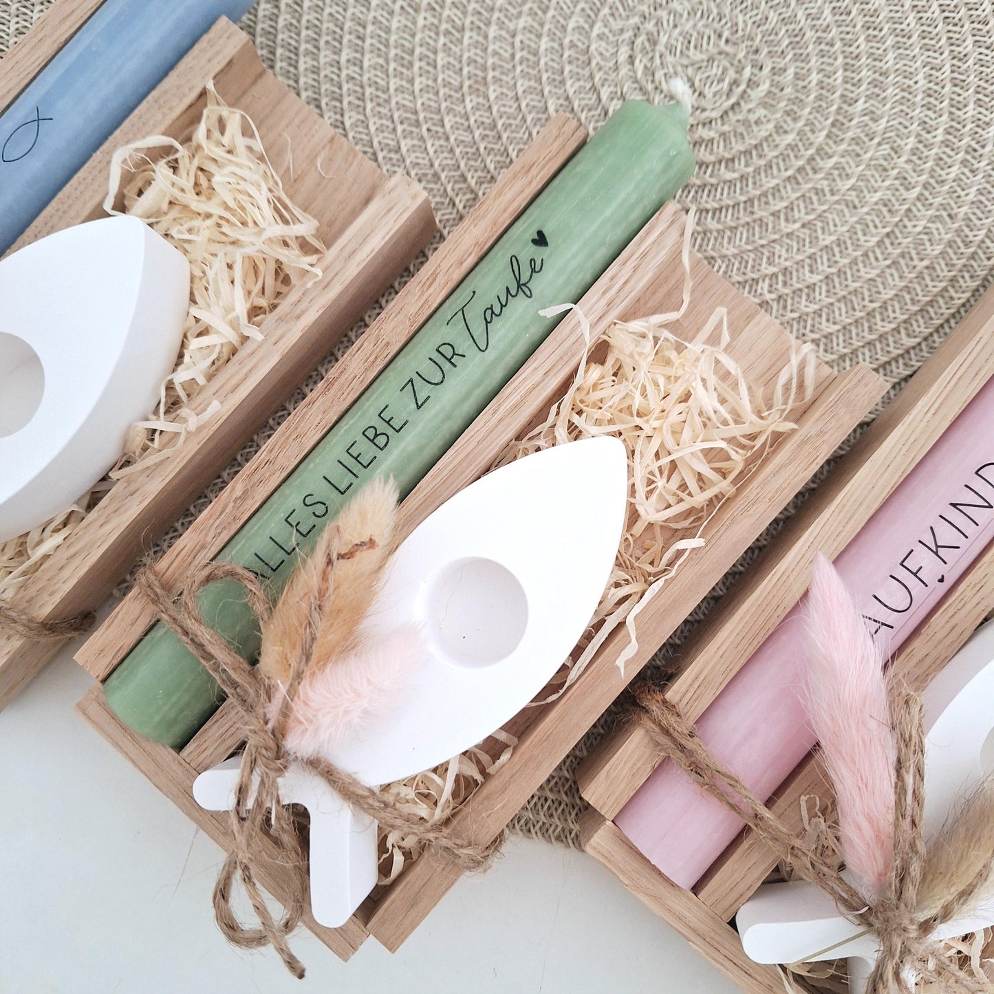 Taufe Taufgeschenk  mit Kerzenhalter Fisch Geschenkset für Mädchen und Jungen zur heiligen Taufe