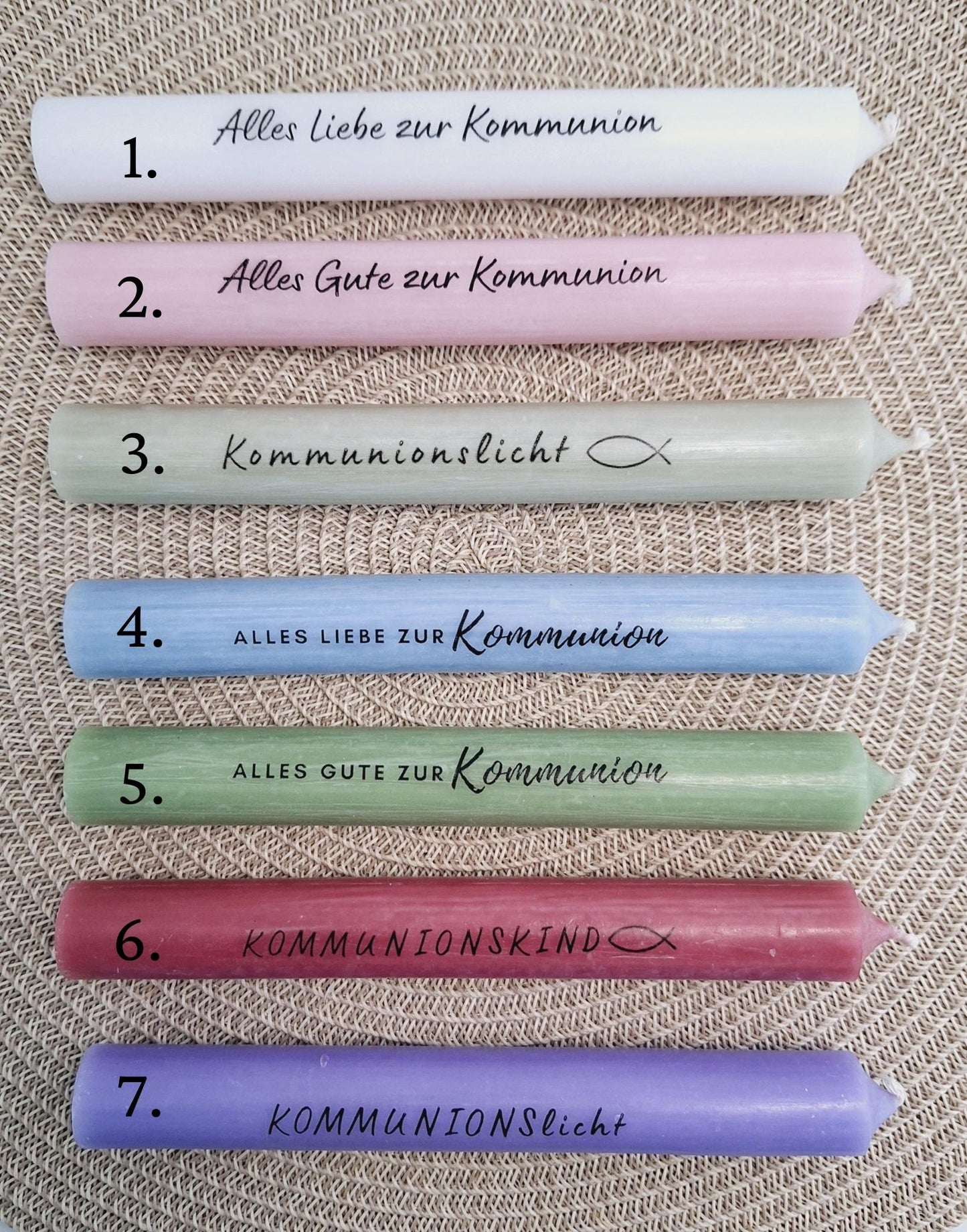 Kommunion Kommunionsgeschenk Fisch Variante 1 Kerzenhalter rund Geschenkset für Jungen und Mädchen Kommunionskerze Kerzenset