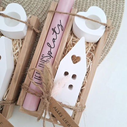 Einzugsgeschenk Einweihungsgeschenk Geschenkset zum Umzug Einzug Haus / Lichthaus Kerzenhalter Herz Kerzenset zum Hauskauf Richtfest