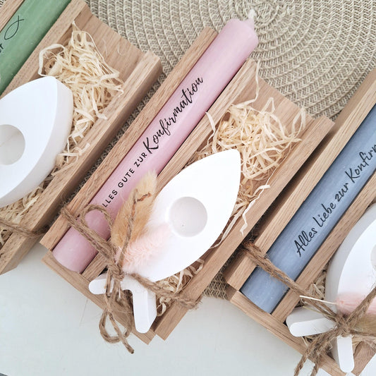 Konfirmation Konfirmationsgeschenk mit Kerzenhalter Fisch Geschenkset für Jungen und Mädchen Konfirmationskerze Kerzenset
