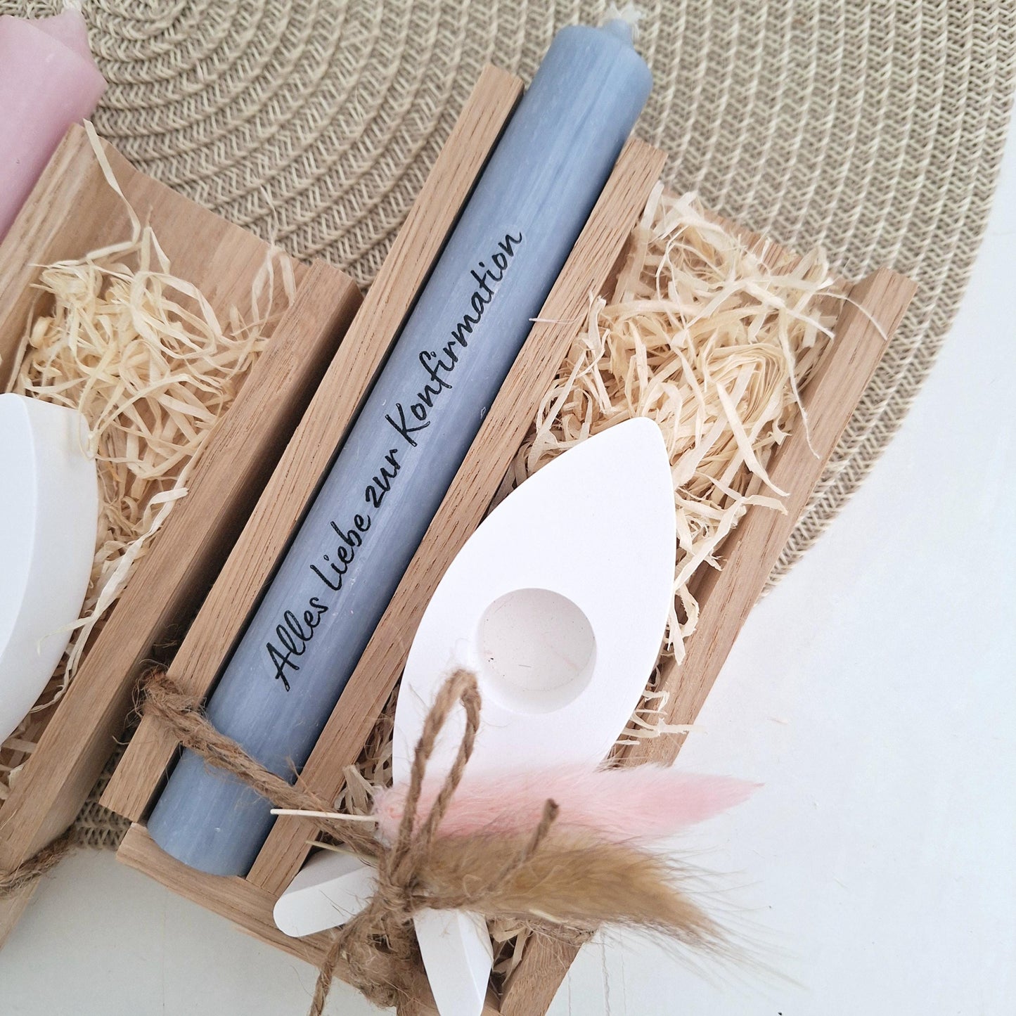 Konfirmation Konfirmationsgeschenk mit Kerzenhalter Fisch Geschenkset für Jungen und Mädchen Konfirmationskerze Kerzenset