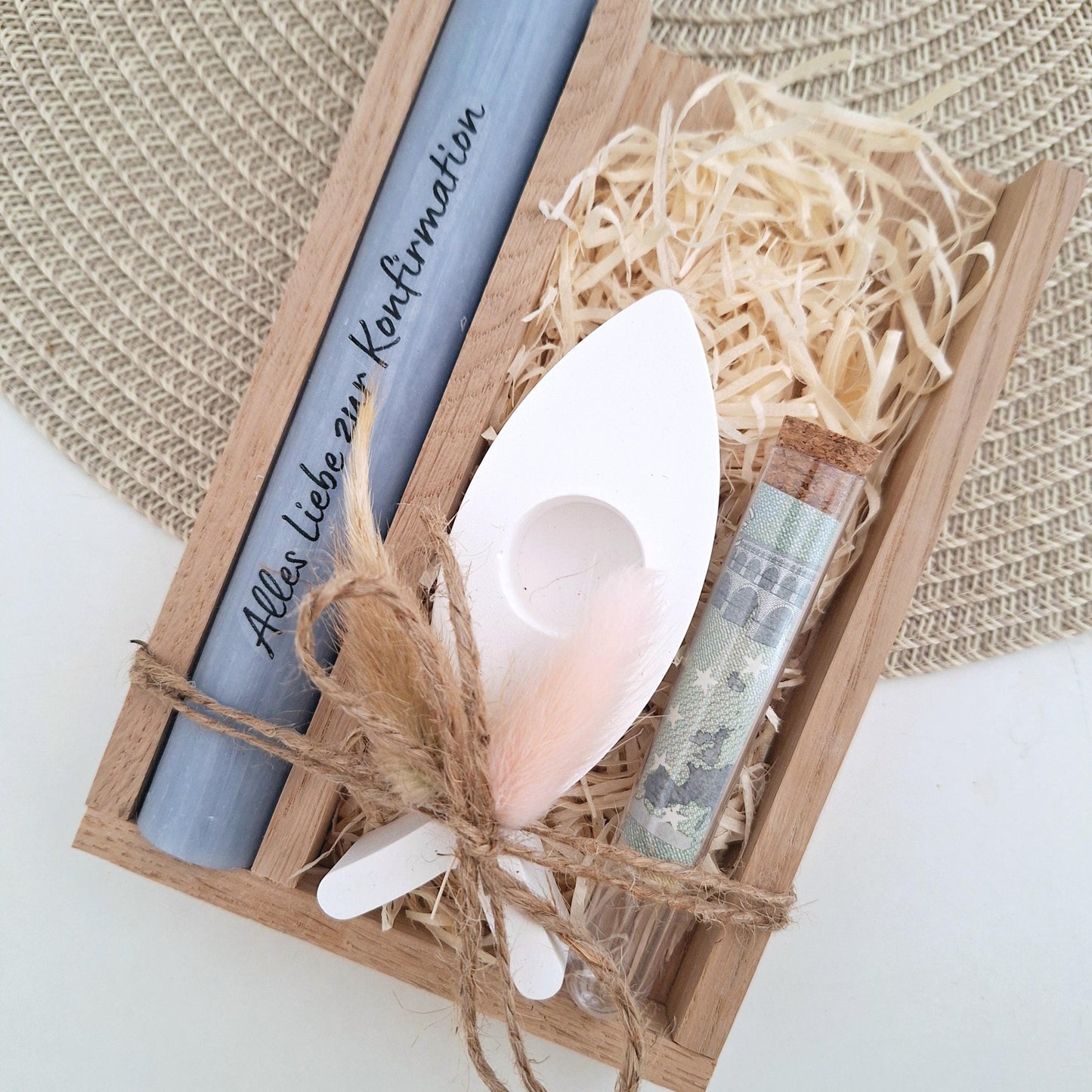 Konfirmation Geldgeschenk Konfirmationsgeschenk mit Kerzenhalter Fisch Geschenkset für Jungen und Mädchen Konfirmationskerze Kerzenset