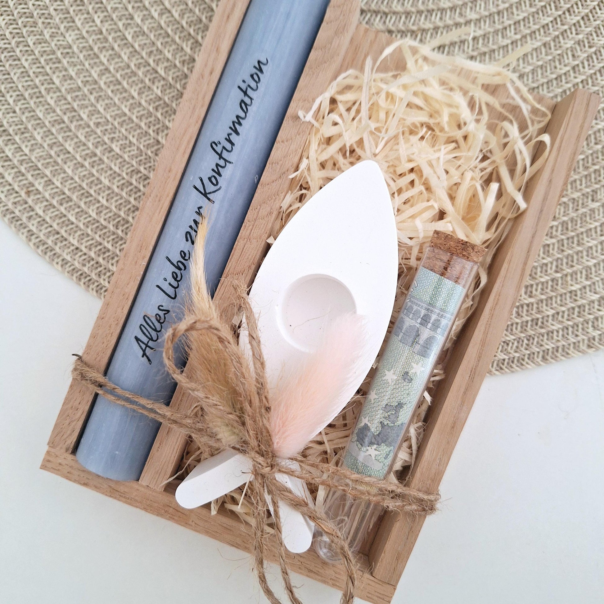 Konfirmation Geldgeschenk Konfirmationsgeschenk mit Kerzenhalter Fisch Geschenkset für Jungen und Mädchen Konfirmationskerze Kerzenset