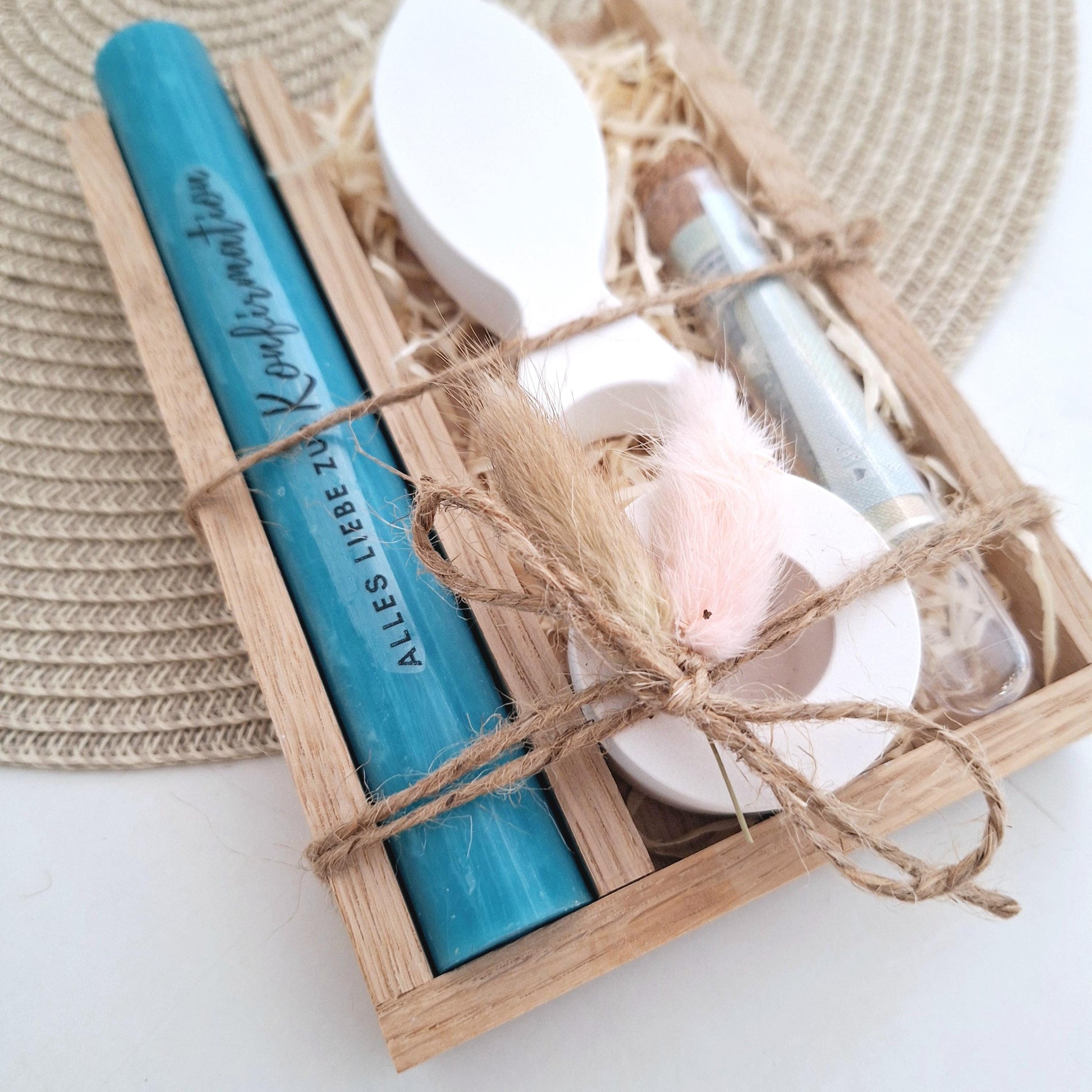 Konfirmation Geldgeschenk Konfirmationsgeschenk mit einem Fisch (Var 2) Kerzenhalter rund Geschenkset für Jungen Mädchen Konfirmationskerze